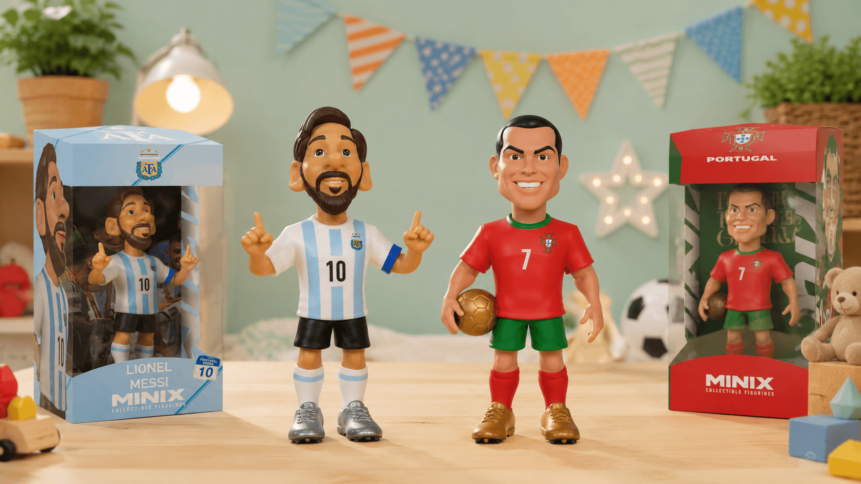 Soccer player collectible figures for World Cup 2026 — Minix Messi and Ronaldo