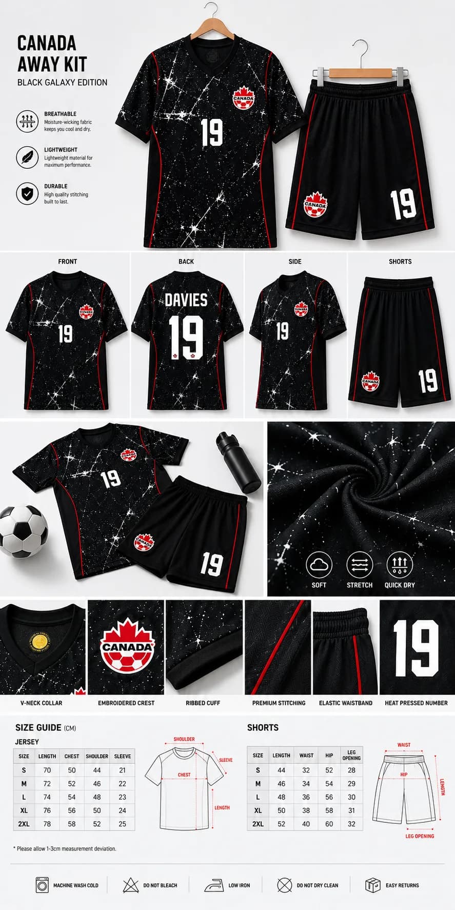 Canada Away Kit 2026 – Black Jersey + Shorts Set (Adult) — detailed views
