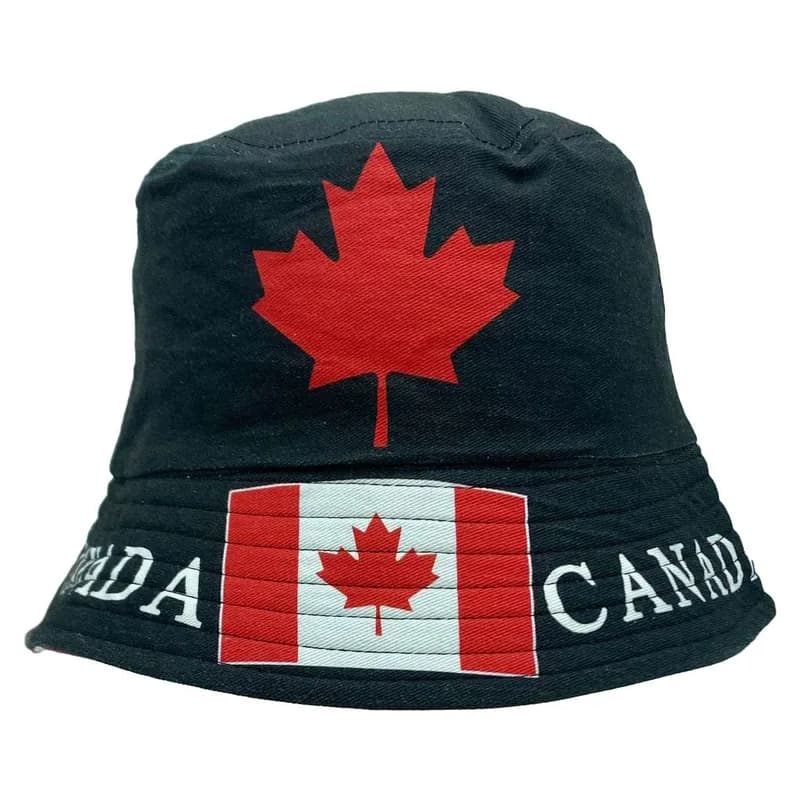 Four fans wearing Canada Italy Jamaica and Grenada bucket hats at a stadium entrance