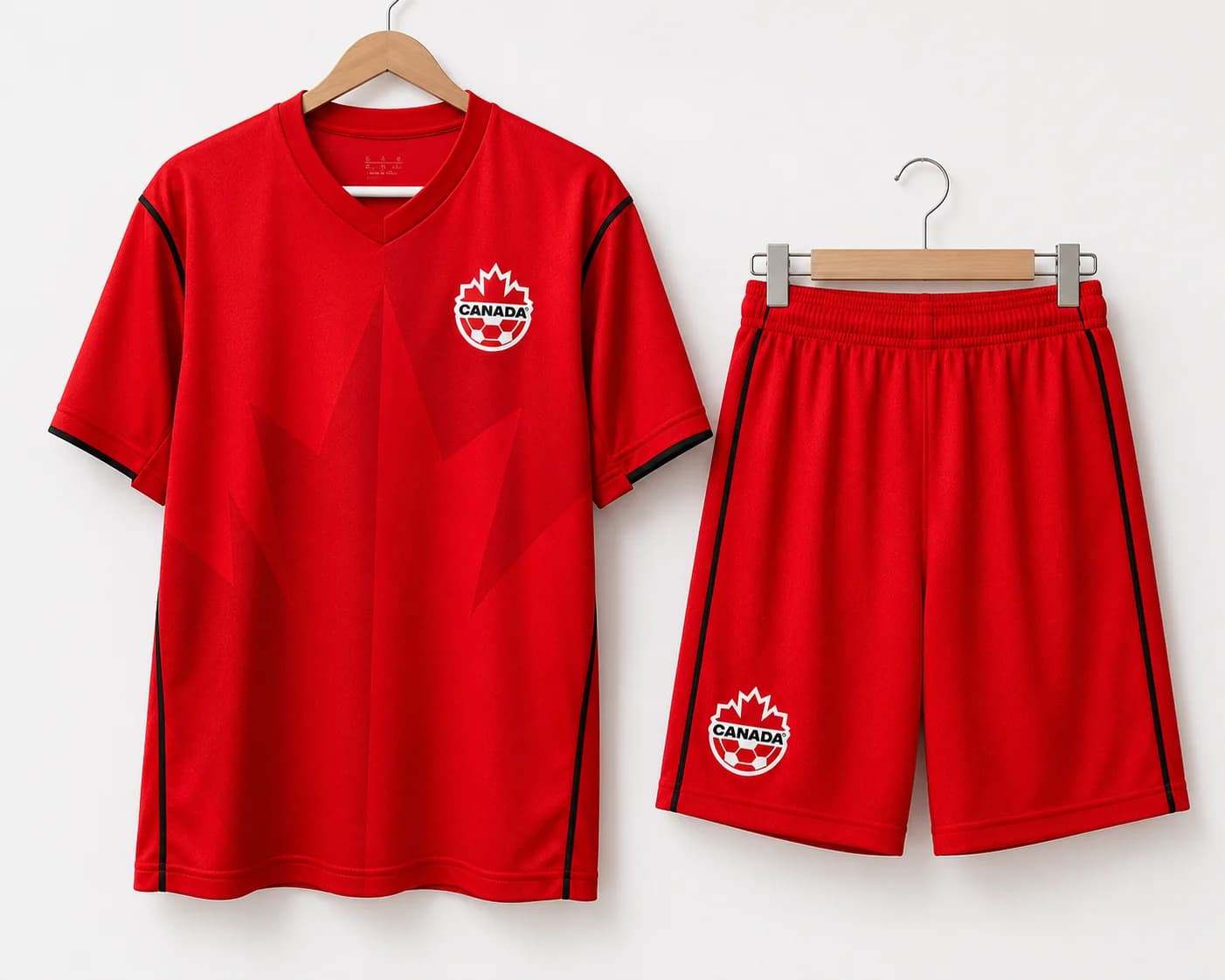 Canada soccer jersey and shorts set — red home kit