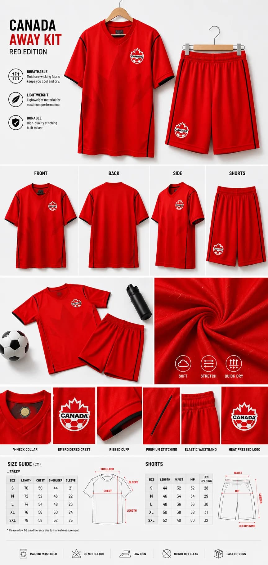 Canada Home Kit 2026 – Red Jersey + Shorts Set (Adult) — detailed views