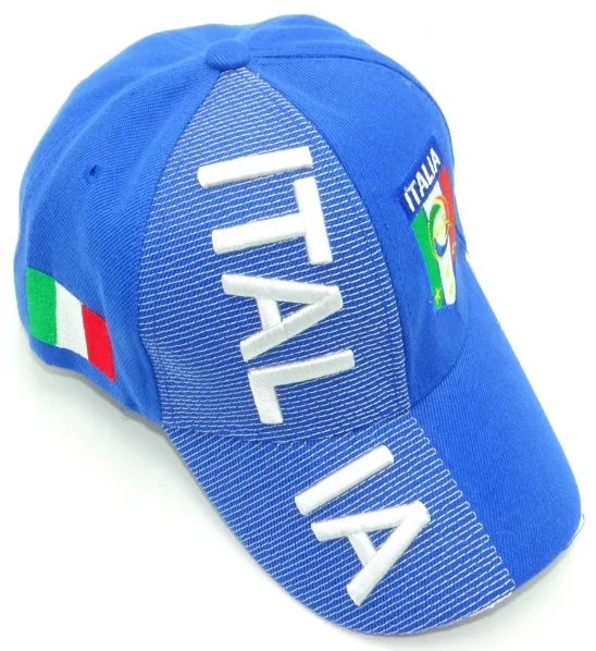 Italia [blue] With National Football Team Flag 3d Embroidered Cap